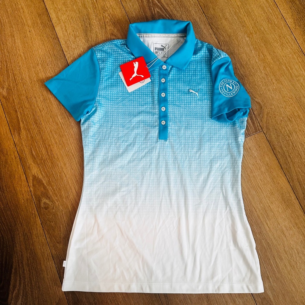 Puma Golf Womens Texture Fade Polo Shirt Hawaiian Ocean Blue Ombre XS 571418 02